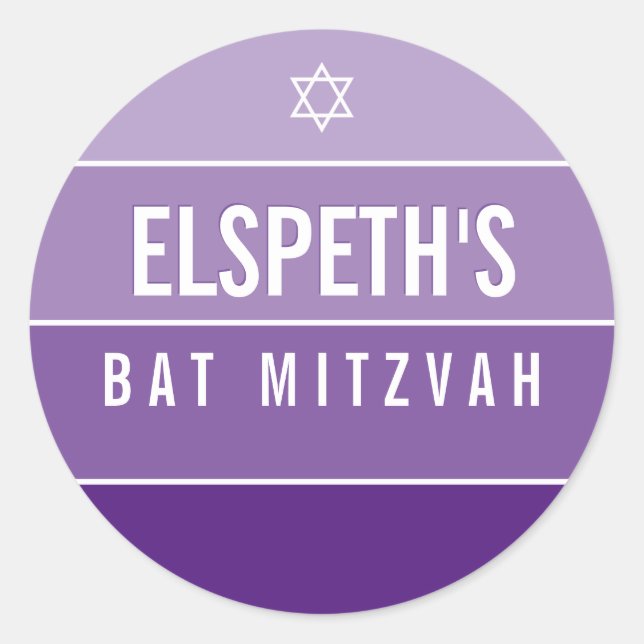 BAT MITZVAH modern bold ombre block violet purple Classic Round Sticker (Front)