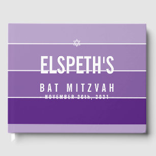 BAT MITZVAH modern bold ombre block violet purple Guest Book