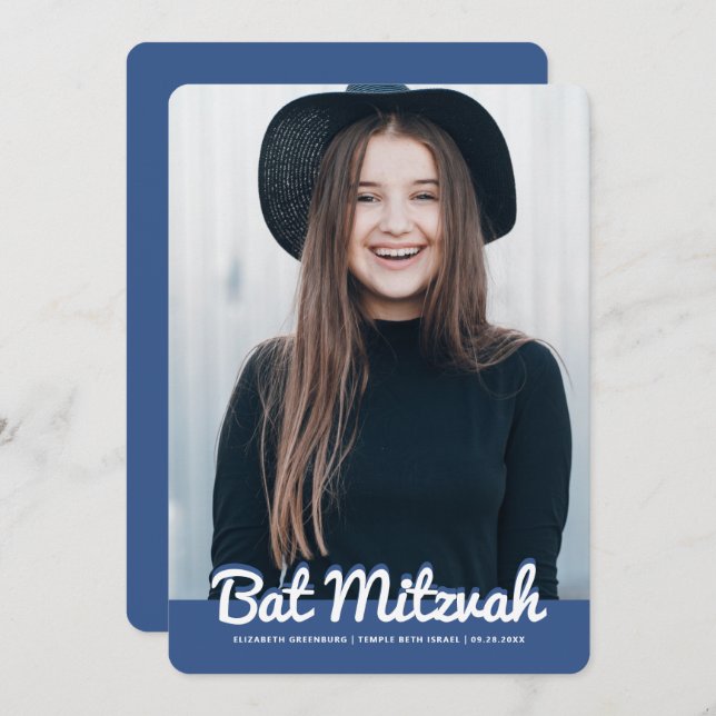 Bat Mitzvah Modern Custom Photo Invitation (Front/Back)