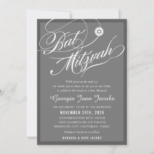 BAT MITZVAH modern elegant script hollywood grey Invitation