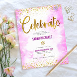 Bat Mitzvah modern girly gold foil pink watercolor Enclosure Card<br><div class="desc">Be proud, rejoice and showcase this milestone of your favourite Bat Mitzvah! Include this stunning, modern, sparkly gold faux foil and glitter dots and typography script against a soft pink watercolor background, personalised insert for additional information to your event. Personalise the custom text with your Bat Mitzvah’s name, date, and...</div>