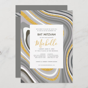 Bat Mitzvah Modern Glitter Agate Invitation