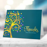 Bat Mitzvah Modern Gold Foil Tree of Life on Teal Thank You Card<br><div class="desc">Make sure your favourite Bat Mitzvah shows her appreciation to all who supported her milestone event! Send out this sophisticated, personalised thank you card! This graphic faux gold foil tree with sparkly turquoise, teal, purple and blue Star of David and dot “leaves” overlays a rich, dark teal blue background. Personalise...</div>
