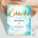 Bat Mitzvah modern gold foil turquoise watercolor Enclosure Card<br><div class="desc">Be proud, rejoice and showcase this milestone of your favourite Bat Mitzvah! Include this stunning, modern, sparkly gold faux foil and glitter dots and typography script against a turquoise watercolor background, personalised insert for additional information to your event. Personalise the custom text with your Bat Mitzvah’s name, date, and venue...</div>