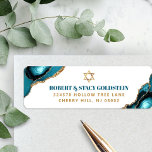 Bat Mitzvah Modern Gold Turquoise Agate Address<br><div class="desc">Be proud, rejoice and celebrate this milestone of your favourite Bat Mitzvah whenever you use this cool, unique, modern, personalised return address label! Bold, dark teal blue and faux gold typography and a faux gold Star of David overlay a simple, clean white background with turquoise blue agate rocks accented with...</div>