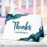 Bat Mitzvah Modern Gold Turquoise Agate Script Thank You Card<br><div class="desc">Make sure your favourite Bat Mitzvah shows his appreciation to all who supported her milestone event! Send out this cool, unique, modern, personalised thank you card. Turquoise blue handwritten script and bold, sans serif typography overlay a simple, clean white background with turquoise blue agate rocks accented with faux gold veins....</div>