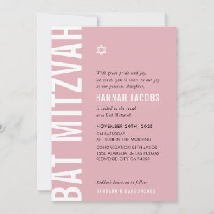 BAT MITZVAH modern minimal bold girl dusky pink Invitation