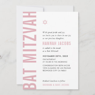 BAT MITZVAH modern minimal bold girl dusky pink Invitation