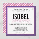 BAT MITZVAH modern minimalist colour pink purple Invitation<br><div class="desc">by kat massard >>> kat@simplysweetPAPERIE.com <<< CONTACT ME for custom wording or to add any lines in Hebrew Love the design, but would like to see some changes - another colour scheme, product, add a photo or adapted for a different occasion - no worries simply contact me - I am...</div>