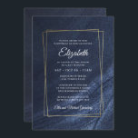Bat Mitzvah Modern Monogram Gold Frame Invitation<br><div class="desc">Composed of elegant serif and cursive script typography on golden frame and dark blue background

This is designed by Select Party Supplies,  exclusive for Zazzle.

Available here:
http://www.zazzle.com/selectpartysupplies</div>