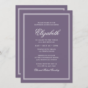 Bat Mitzvah Modern Monogram on Simple Fram Invitation