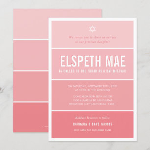 BAT MITZVAH modern ombre gradient cool coral pink Invitation