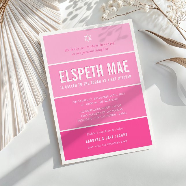 BAT MITZVAH modern ombre gradient hollywood pink Invitation (Creator Uploaded)