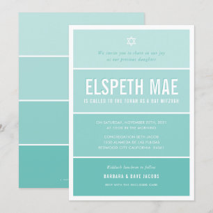 BAT MITZVAH modern ombre gradient jade mint green Invitation