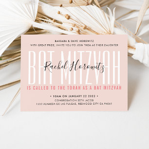BAT MITZVAH modern overlay typography girl pink Invitation