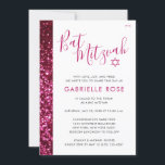 Bat Mitzvah Modern Pink Minimal Glitter Stripe Invitation<br><div class="desc">Pink and black modern sparkly glitter elegant Bat Mitzvah invitation for a modern and fun pink theme mitzvah ceremony and luncheon. Coordinating invitation insert cards and decorations to complete your elegant and girly Bat Mitzvah theme is available in the Paper Grape Zazzle designer shop.</div>