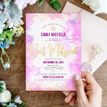Bat Mitzvah modern pink watercolor girly real gold<br><div class="desc">Be proud, rejoice and showcase this milestone of your favourite Bat Mitzvah! Send out this stunning, modern, sparkly real gold foil, dots and typography script against a soft pink watercolor background, personalised invitation for an event to remember. Personalise the custom text with your Bat Mitzvah’s name, date, and venue information....</div>
