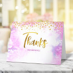 Bat Mitzvah Modern Pink Watercolor Gold Script Thank You Card<br><div class="desc">Make sure your favourite Bat Mitzvah shows her appreciation to all who supported her milestone event! Send out this stunning, modern, sparkly gold faux foil handwritten script and tiny dots overlaying a light pink watercolor background, personalised thank you note. On the front, personalise with your Bat Mitzvah’s name. Add a...</div>