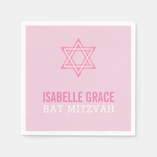 BAT MITZVAH modern pretty pink star Napkin (Front)