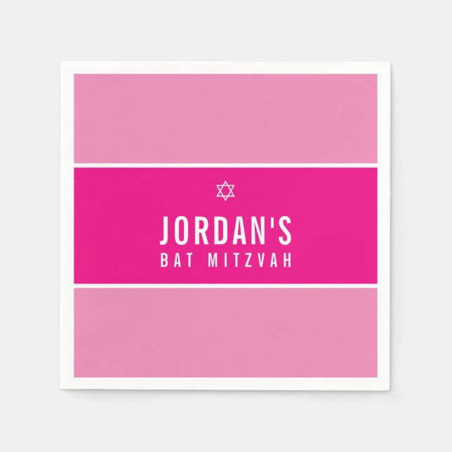 BAT MITZVAH modern pretty simple pink star Napkin (Front)