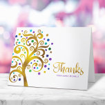 Bat Mitzvah Modern Purple Gold Foil Tree of Life Thank You Card<br><div class="desc">Make sure your favourite Bat Mitzvah shows her appreciation to all who supported her milestone event! Send out this sophisticated, personalised thank you card! This graphic faux gold foil tree with sparkly turquoise, teal, purple and blue Star of David and dot “leaves” overlays a white background. Personalise the custom text...</div>