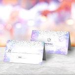 Bat Mitzvah Modern Purple Watercolor Silver Dots Place Card<br><div class="desc">No Bat Mitzvah party is complete without personalised place cards. Let your favourite Bat Mitzvah be proud, rejoice and celebrate her milestone at her perfectly coordinated party. Stunning, modern, sparkly silver faux foil tiny dots overlay a light purple watercolor background. Faux silver brushed foil adorns the inside. Personalise the custom...</div>