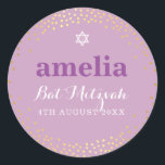 BAT MITZVAH modern rustic gold confetti purple Classic Round Sticker<br><div class="desc">by kat massard >>> kat@simplysweetPAPERIE.com <<< *** NOTE - THE SHINY GOLD FOIL EFFECT IS A PRINTED PICTURE *** - - - - - - - - - - - - - - - - - - - - - - - - - - - - - - - -...</div>