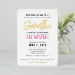 BAT MITZVAH modern script pretty pink gold<br><div class="desc">by kat massard >>> kat@simplysweetPAPERIE.com <<< A trendy invitation design for your child's BAR/BAT MITZVAH Setup as a template it is simple for you to add your own details, or hit the customise button and you can add or change text, fonts, sizes etc TIP :: 1. To change/move graphics /...</div>