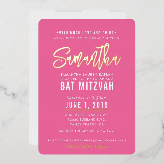 BAT MITZVAH modern script pretty pink gold (Envelope)