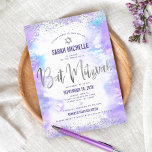 Bat Mitzvah modern silver foil purple watercolor  Invitation<br><div class="desc">Be proud, rejoice and showcase this milestone of your favourite Bat Mitzvah! Send out this stunning, modern, sparkly silver faux foil and glitter dots and handwritten script against a soft purple watercolor background, personalised invitation for an event to remember. Personalise the custom text with your Bat Mitzvah’s name, date, and...</div>