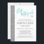 Bat Mitzvah Modern Silver Glitter Stripe Invitation<br><div class="desc">Modern silver glitter and aqua teal blue Bat Mitzvah invitation. Minimal,  simple,  chic and trendy. 
Coordinating stationery and party supplies available from Paper Grape Zazzle Designer to complete your silver glitter Bat Mitzvah party decor.</div>