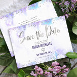 Bat Mitzvah Modern Silver Script Purple Watercolor Save The Date<br><div class="desc">Make sure all your friends and relatives will be able to celebrate your daughter’s milestone Bat Mitzvah! Send out this stunning, modern, sparkly silver faux foil and glitter dots and handwritten script against a soft purple watercolor background, personalised “Save the Date” announcement card. Your custom message and additional faux silver...</div>