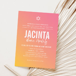 BAT MITZVAH modern star pink yellow gradient  Invitation