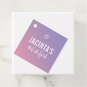 BAT MITZVAH modern star purple pink gradient Favour Tags