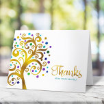 Bat Mitzvah Modern Teal and Gold Foil Tree of Life Thank You Card<br><div class="desc">Make sure your favorite Bat Mitzvah shows her appreciation to all who supported her milestone event! Send out this this sophisticated, personalized thank you card! This graphic faux gold foil tree with sparkly turquoise, teal, purple and blue Star of David and dot “leaves” overlays a white background. Personalize the custom...</div>