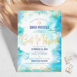 Bat Mitzvah modern turquoise watercolor real gold<br><div class="desc">Be proud, rejoice and showcase this milestone of your favourite Bat Mitzvah! Send out this stunning, modern, sparkly real gold foil, dots and typography script against a turquoise blue watercolor background, personalised invitation for an event to remember. Personalise the custom text with your Bat Mitzvah’s name, date, and venue information....</div>