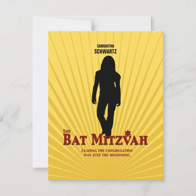 Bat Mitzvah Movie Star RSVP Reply Card Yellow Blue (Front)
