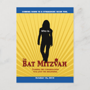Bat Mitzvah Movie Star Save the Date Yellow Blue Announcement Postcard