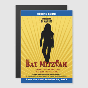 Bat Mitzvah Movie Star Save the Date Yellow Blue Magnetic Invitation
