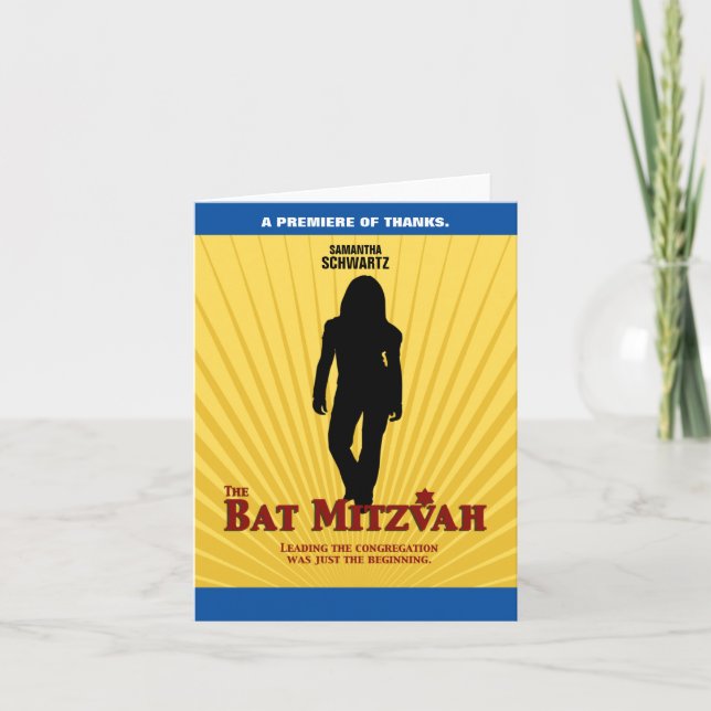 Bat Mitzvah Movie Star Thank You Card Yellow Blue (Front)