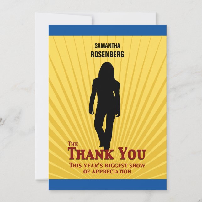 Bat Mitzvah Movie Star Thank You Card Yellow Blue (Front)