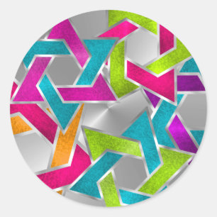 Bat Mitzvah Multicolored Star of David Silver Classic Round Sticker