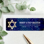 Bat Mitzvah Navy Gold Glitter Bold Return Address<br><div class="desc">Be proud, rejoice and celebrate this milestone of your favourite Bat Mitzvah whenever you use this sophisticated, personalised return address label! Bold, white sans serif typography, a faux gold Star of David and tiny, faux gold confetti glitter dots overlay a sophisticated, dramatic navy blue watercolor background. Personalise the custom text...</div>