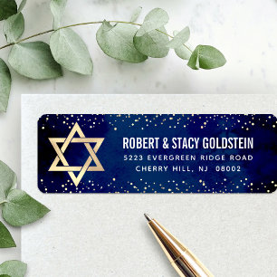 Bat Mitzvah Navy Gold Glitter Bold Return Address