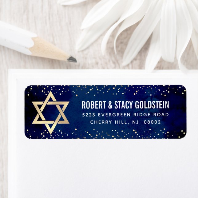 Bat Mitzvah Navy Gold Glitter Bold Return Address (Insitu)