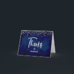 Bat Mitzvah Navy Silver Glitter Foil Modern Script Thank You Card<br><div class="desc">Make sure your favourite Bat Mitzvah shows her appreciation to all who supported her milestone event! Send out this stunning, modern, personalised thank you note card. Sparkly faux silver foil calligraphy script, Star of David, and tiny confetti glitter dots, along with white sans serif typography, overlay a dramatic navy blue...</div>