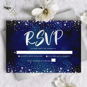 Bat Mitzvah Navy Silver Glitter Script Watercolor RSVP Card