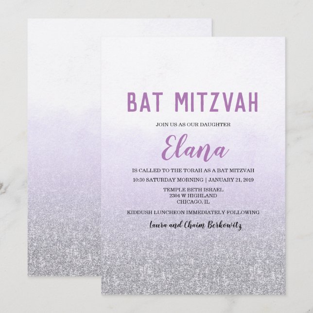 Bat Mitzvah Ombre Lavender Invitation (Front/Back)