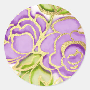 Bat Mitzvah Painted Watercolor Purple Roses Classic Round Sticker