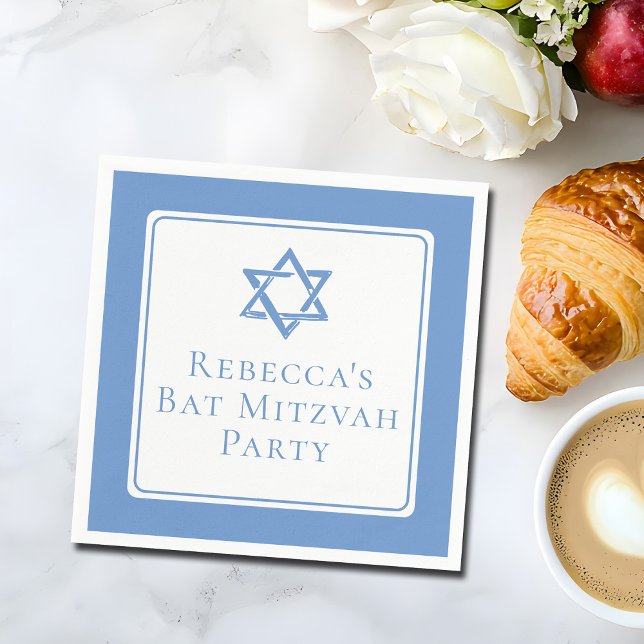 Bat Mitzvah Party Light Blue Star of David Napkin (Creator Uploaded)